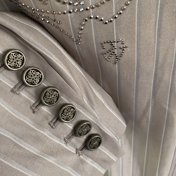 TRAVIS WALKER Grey gray pinstripe blazer jewel design 8 silk lining - Picture 3 of 7